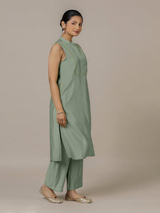 Eira x Rozaana | A Line Kurta w/ Mandarin Collar in Mint Green | Coords or Only Kurta