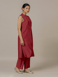 Eira x Rozaana | A Line Kurta w/ Mandarin Collar in Scarlet Red | Coords or Only Kurta