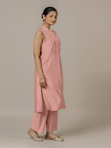 Eira x Rozaana | A Line Kurta w/ Mandarin Collar in Sea Pink | Coords or Only Kurta