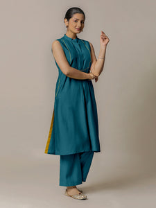 Eira x Rozaana | A Line Kurta w/ Mandarin Collar in Crystal Teal | Coords or Only Kurta