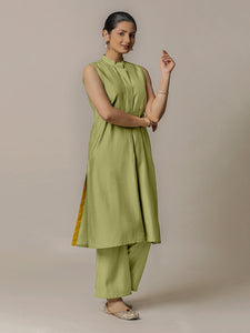 Eira x Rozaana | A Line Kurta w/ Mandarin Collar in Pista Green | Coords or Only Kurta