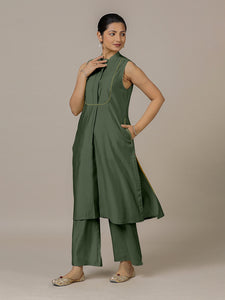 Eira x Rozaana | A Line Kurta w/ Mandarin Collar in Pine Green | Coords or Only Kurta