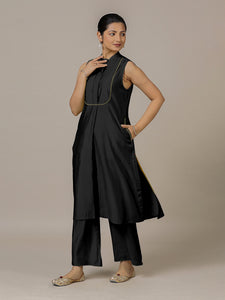 Eira x Rozaana | A Line Kurta w/ Mandarin Collar in Raven Black | Coords or Only Kurta