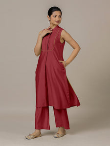 Eira x Rozaana | A Line Kurta w/ Mandarin Collar in Scarlet Red | Coords or Only Kurta