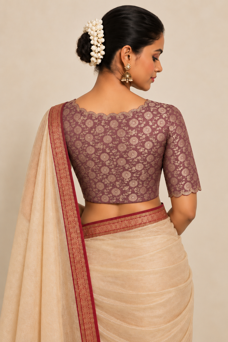 Badra | Elbow Sleeve Peach Brocade FlexiFit™ Saree Blouse