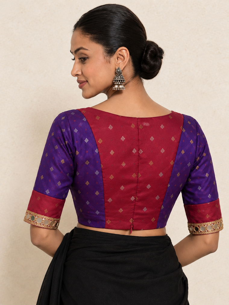 Kumari | Elbow Sleeve Red-Purple Viscose FlexiFit™ Saree Blouse
