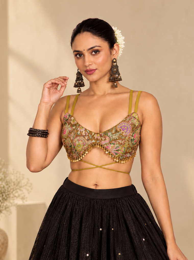 Nagma | Sleeveless Mustard Brown Brocade SculptFit™ Saree Blouse