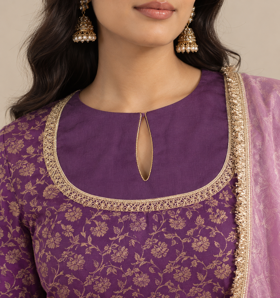 Saubhagya | Purple Iris Floral Jaal Brocade Kurta Set with Dupatta