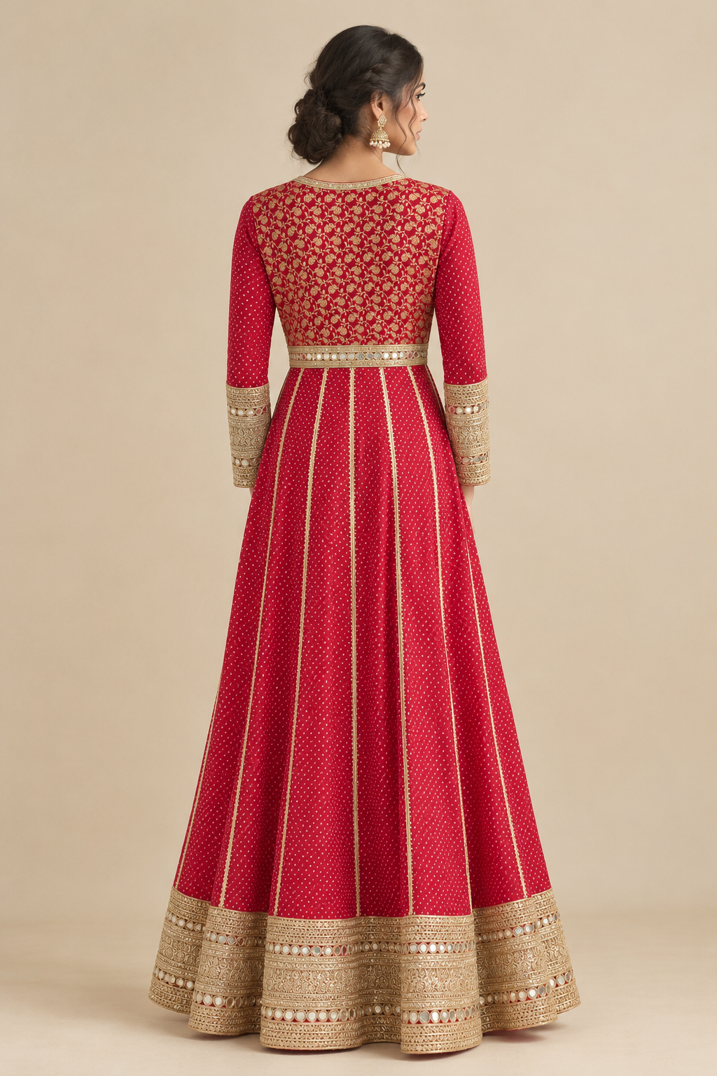 Hiba | Full Sleeved Red Ochre Brocade SculptFit™ Anarkali Kurta