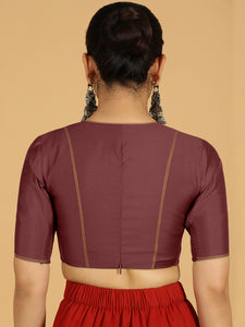 Erum x Rozaana | Elbow Sleeves Saree Blouse in Deep Maroon