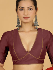 Erum x Rozaana | Elbow Sleeves Saree Blouse in Deep Maroon