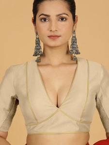 Erum x Rozaana | Elbow Sleeves Saree Blouse in Oyster Grey