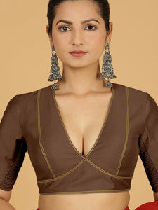 Erum x Rozaana | Elbow Sleeves Saree Blouse in Walnut Brown