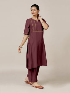 Esha x Rozaana | A Line Kurta in Deep Maroon with Thread Work | Coords or Only Kurta