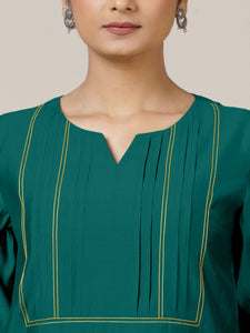  Esha x Rozaana | A Line Kurta in Peacock Green with Thread Work_4