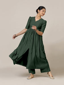 Faiza x Rozaana | A Line Kurta in Pine Green with Thread Work | Coords or Only Kurta