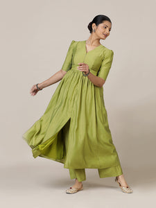 Faiza x Rozaana | A Line Kurta in Pista Green with Thread Work | Coords or Only Kurta