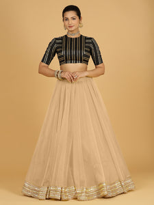 Farah x Tyohaar | Gold Panelled Organza Lehenga Skirt