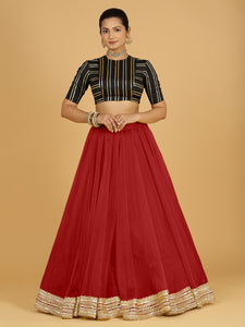 Farah x Tyohaar | Auburn Red Panelled Organza Lehenga Skirt