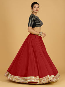 Farah x Tyohaar | Auburn Red Panelled Organza Lehenga Skirt