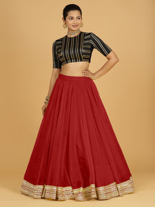 Farah x Tyohaar | Auburn Red Panelled Organza Lehenga Skirt