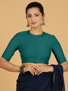 Farida x Rozaana | Regular Sleeves Saree Blouse in Peacock Green