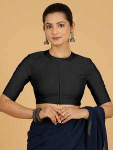 Farida x Rozaana | Regular Sleeves Saree Blouse in Raven Black