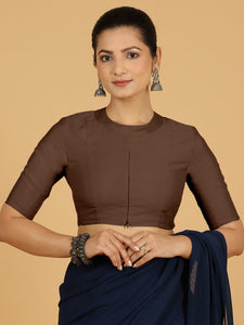 Farida x Rozaana | Regular Sleeves Saree Blouse in Walnut Brown