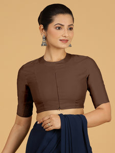 Farida x Rozaana | Regular Sleeves Saree Blouse in Walnut Brown