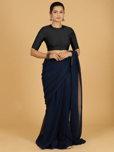 Farida x Rozaana | Regular Sleeves Saree Blouse in Raven Black
