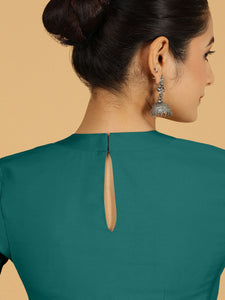 Farida x Rozaana | Regular Sleeves Saree Blouse in Peacock Green