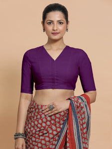 Garima x Rozaana | V-Neck Magenta Bliss Plain Cotton Saree Blouse