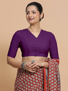 Garima x Rozaana | V-Neck Magenta Bliss Plain Cotton Saree Blouse