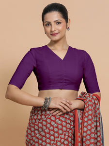 Garima x Rozaana | V-Neck Magenta Bliss Plain Cotton Saree Blouse