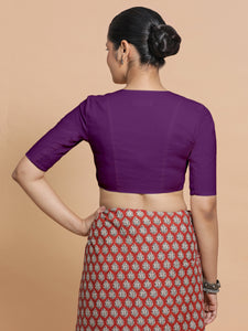 Garima x Rozaana | V-Neck Magenta Bliss Plain Cotton Saree Blouse