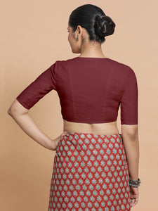 Garima x Rozaana | V-Neck Royal Maroon Plain Cotton Saree Blouse