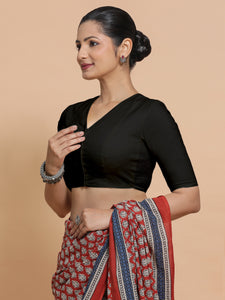 Garima x Rozaana | V-Neck Black Plain Cotton Saree Blouse