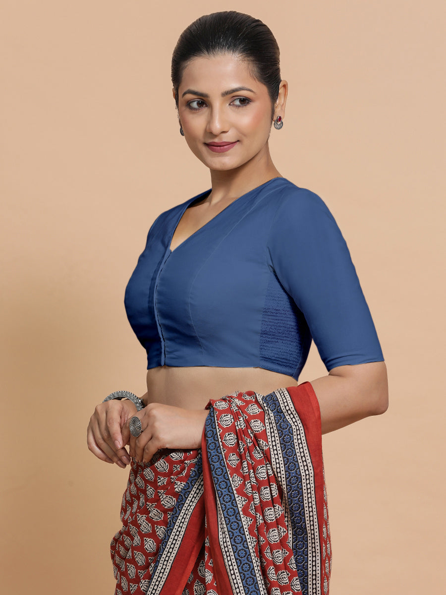 Ramona Reversible Duet | Earthy Black Stripes × Lapis Blue Cotton Saree Blouse