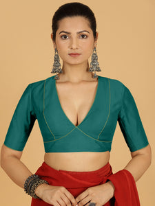 Ghazal x Rozaana | Elbow Sleeves Saree Blouse in Peacock Green