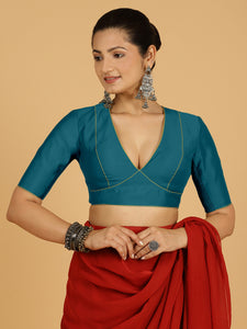 Ghazal x Rozaana | Elbow Sleeves Saree Blouse in Crystal Teal