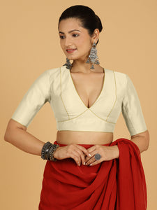 Ghazal x Rozaana | Elbow Sleeves Saree Blouse in Ivory