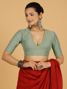 Ghazal x Rozaana | Elbow Sleeves Saree Blouse in Mint Green