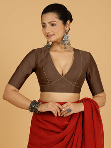 Ghazal x Rozaana | Elbow Sleeves Saree Blouse in Walnut Brown