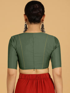 Ghazal x Rozaana | Elbow Sleeves Saree Blouse in Pine Green