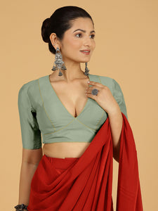 Ghazal x Rozaana | Elbow Sleeves Saree Blouse in Mint Green