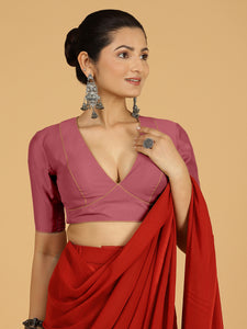 Ghazal x Rozaana | Elbow Sleeves Saree Blouse in Rose Pink