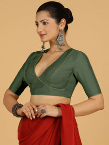 Ghazal x Rozaana | Elbow Sleeves Saree Blouse in Pine Green