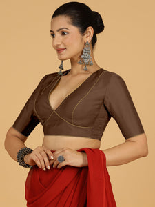 Ghazal x Rozaana | Elbow Sleeves Saree Blouse in Walnut Brown