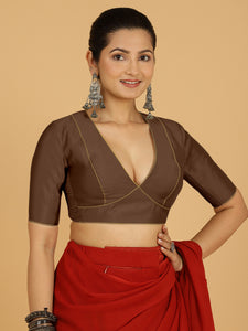 Ghazal x Rozaana | Elbow Sleeves Saree Blouse in Walnut Brown