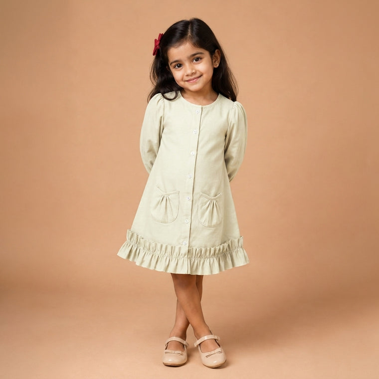 Gigi x Tyohaar | A-line Frock with Bubble Sleeve in Chalk White Linen
